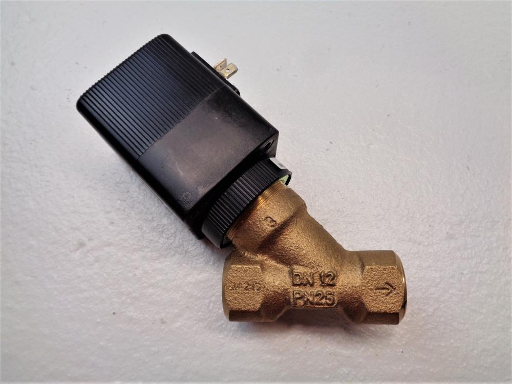 Burkert 2-Way 1/2" NPT Bronze Solenoid Piston Valve 6038 A 7/16 EF BZ, 00459063